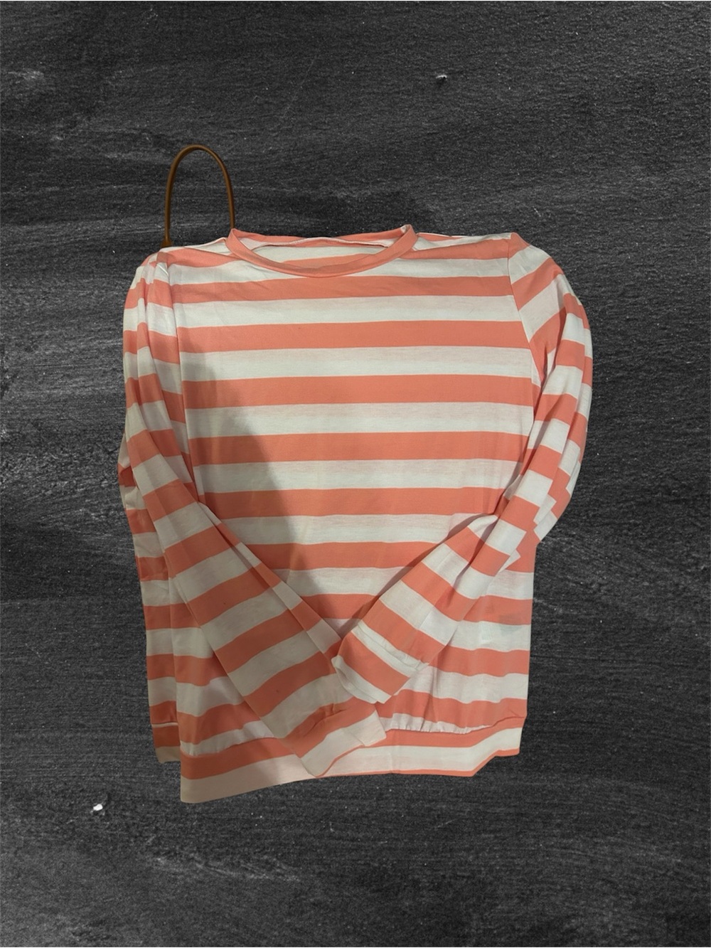 SHEIN Coral and White Striped Long-Sleeve Crewneck